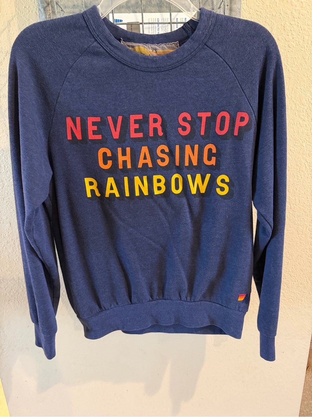 Aviator Nation Navy Crewneck Sweatshirt with Red and Yellow Text - Picture 2 of 4